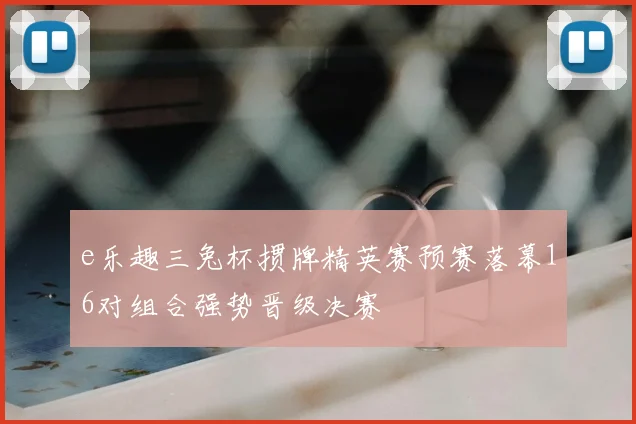 e乐趣三兔杯掼牌精英赛预赛落幕16对组合强势晋级决赛